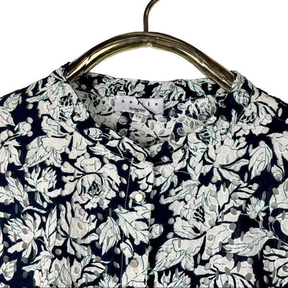 SERIE SUNCOO PARIS ROBE CASTOR EYELET FLORAL FIT & FLARE 3/4 SLEEVE DRESS - Picture 12 of 16